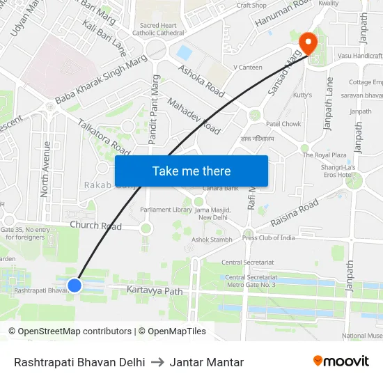 Rashtrapati Bhavan Delhi to Jantar Mantar map