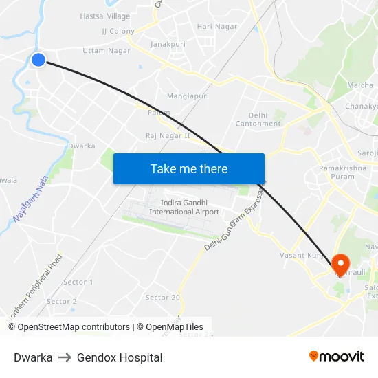 Dwarka to Gendox Hospital map