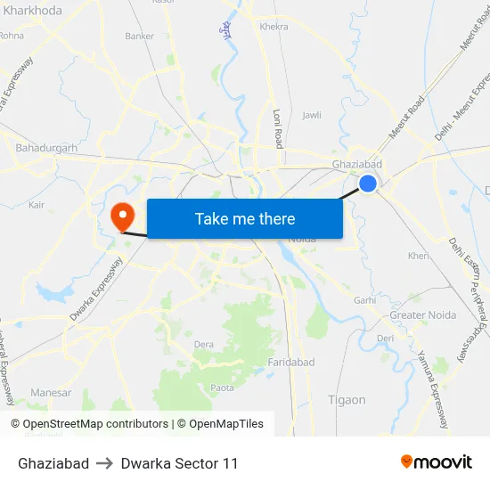 गाज़ियाबाद to द्वारका सेक्टर 11 map