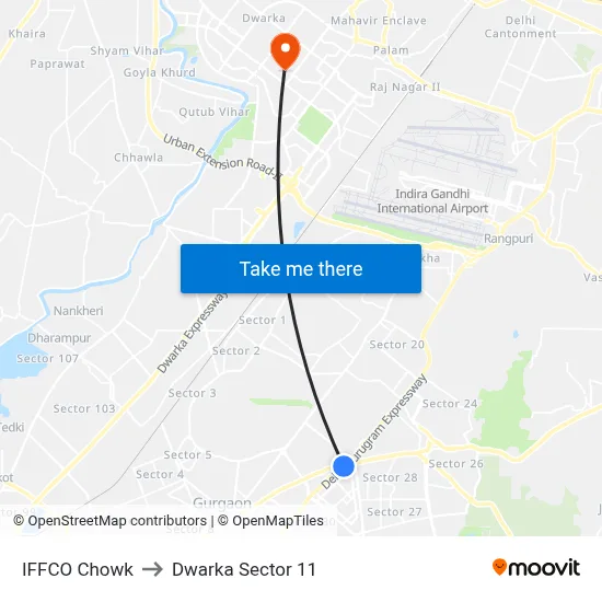 IFFCO Chowk to Dwarka Sector 11 map
