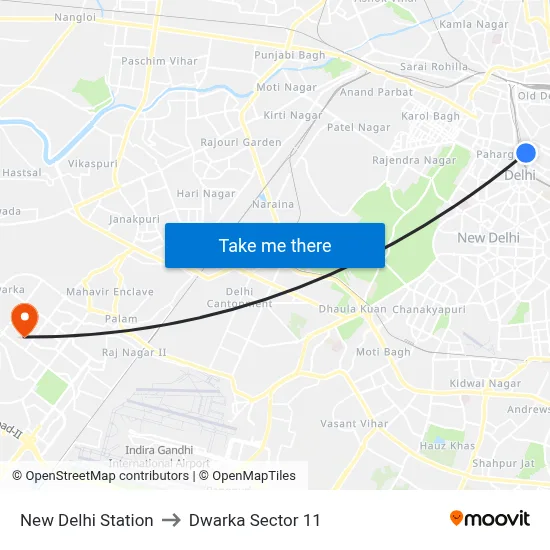 New Delhi Station to Dwarka Sector 11 map