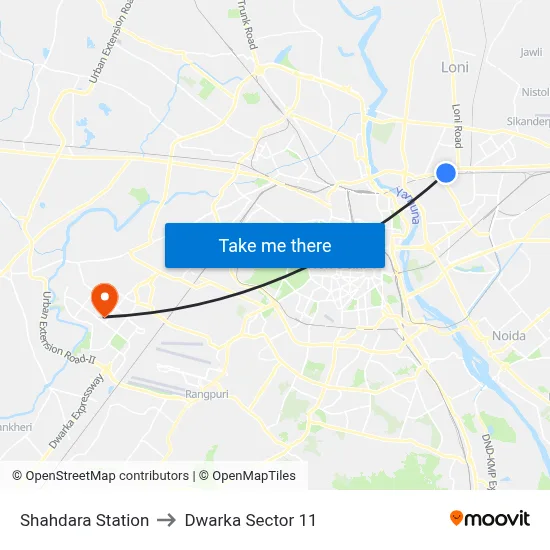 Shahdara Station to Dwarka Sector 11 map