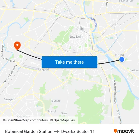Botanical Garden Station to Dwarka Sector 11 map