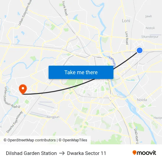 Dilshad Garden Station to Dwarka Sector 11 map