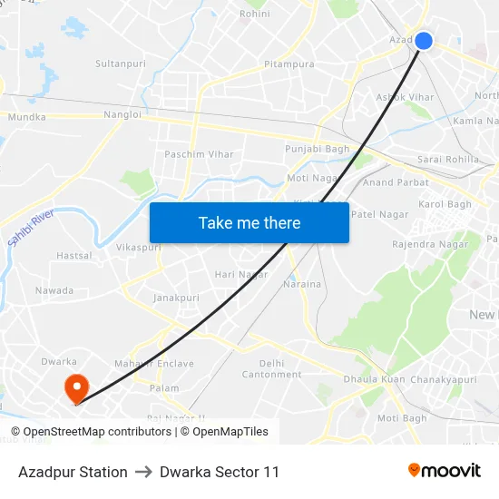 Azadpur Station to Dwarka Sector 11 map