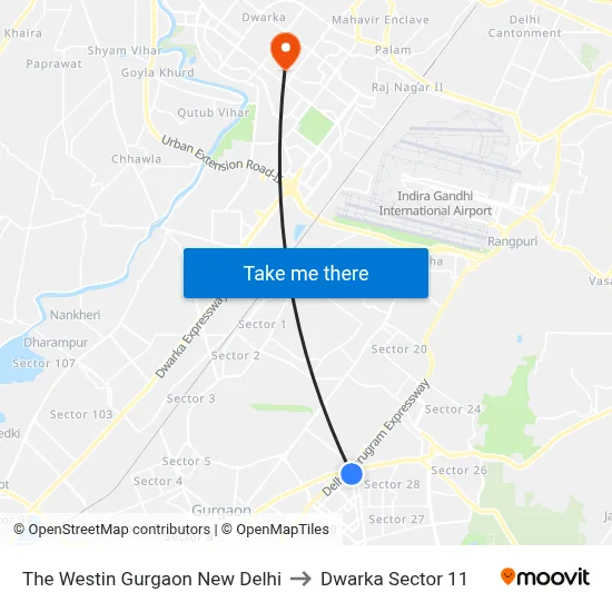 The Westin Gurgaon New Delhi to Dwarka Sector 11 map