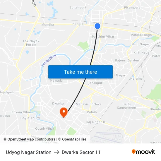 Udyog Nagar Station to Dwarka Sector 11 map