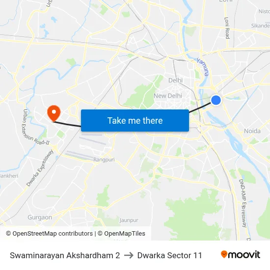 Swaminarayan Akshardham 2 to Dwarka Sector 11 map
