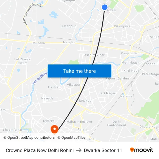 Crowne Plaza New Delhi Rohini to Dwarka Sector 11 map