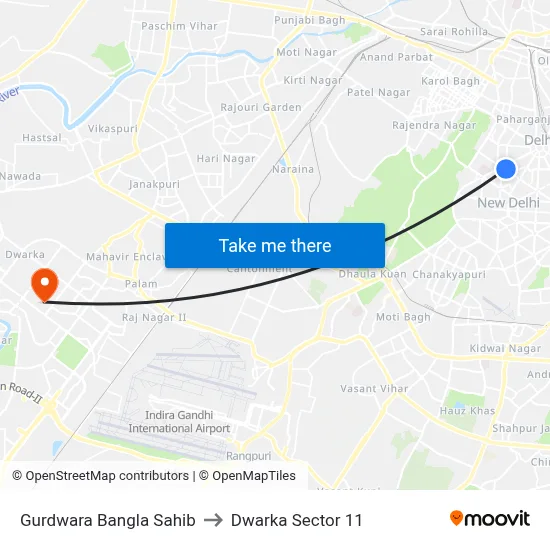 Gurdwara Bangla Sahib to Dwarka Sector 11 map