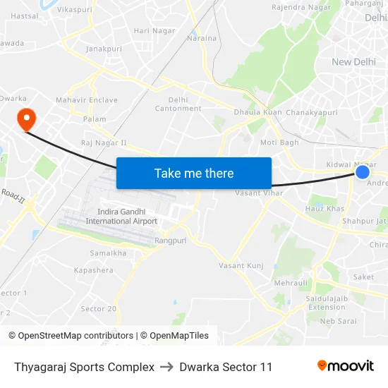 Thyagaraj Sports Complex to Dwarka Sector 11 map