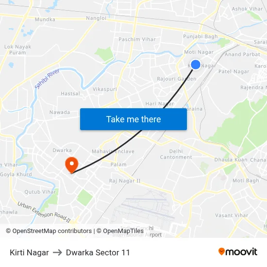 Kirti Nagar to Dwarka Sector 11 map