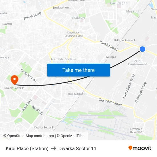 Kirbi Place (Station) to Dwarka Sector 11 map