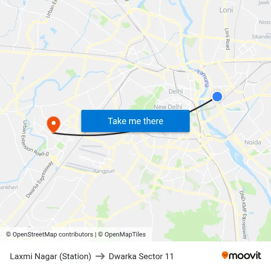 Laxmi Nagar (Station) to Dwarka Sector 11 map