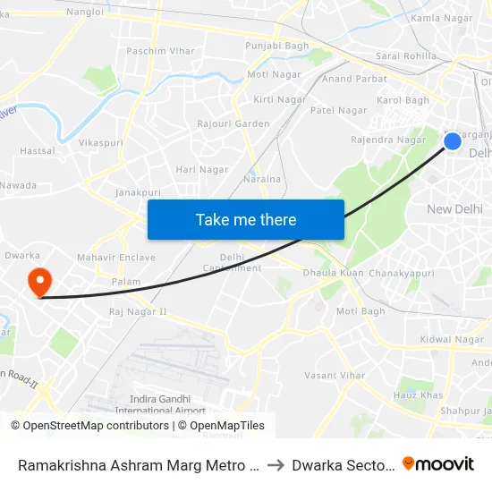 Ramakrishna Ashram Marg Metro Station to Dwarka Sector 11 map