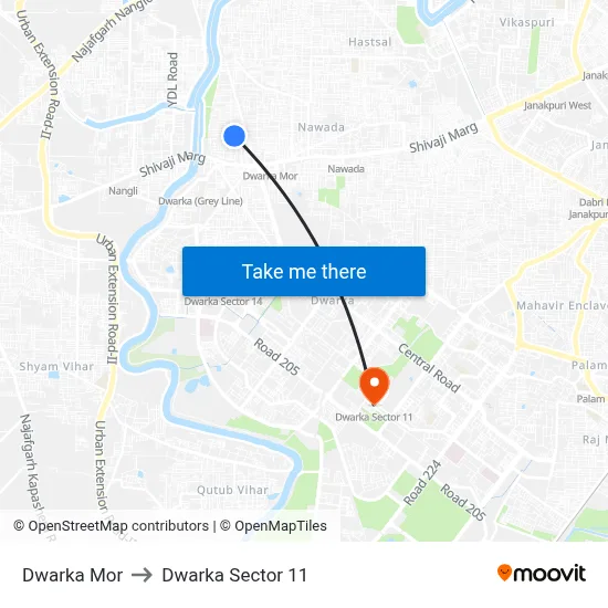 Dwarka Mor to Dwarka Sector 11 map
