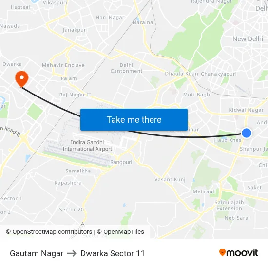 Gautam Nagar to Dwarka Sector 11 map