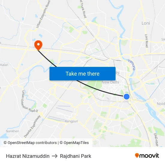 Hazrat Nizamuddin to Rajdhani Park map