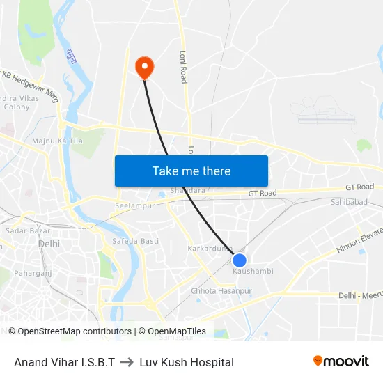 Anand Vihar I.S.B.T to Luv Kush Hospital map