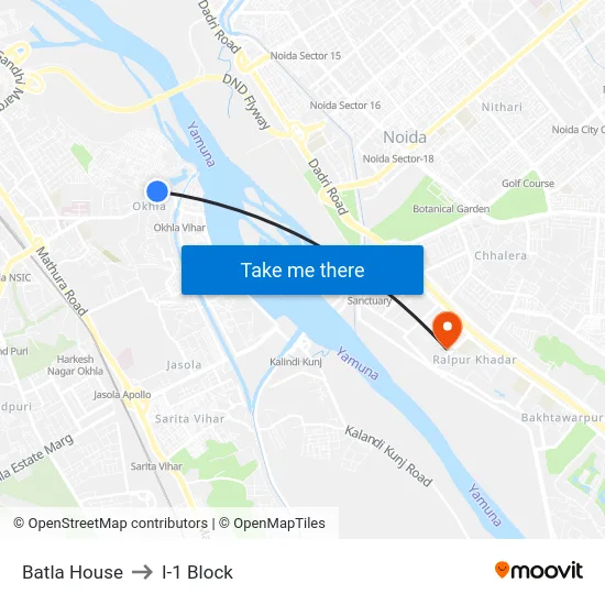 Batla House to I-1 Block map