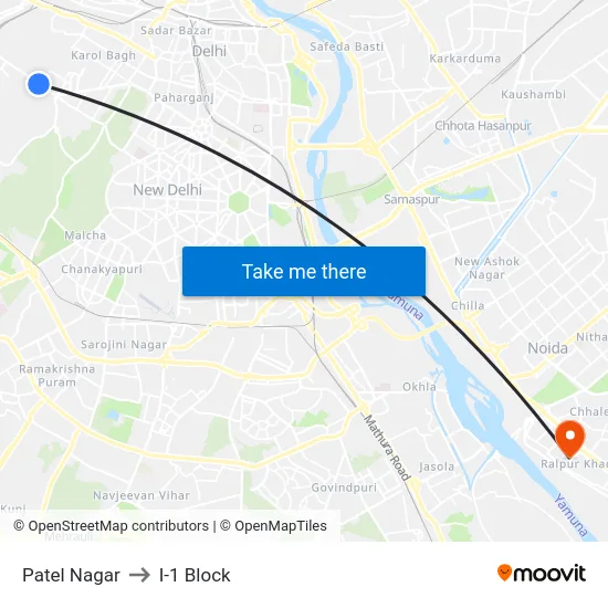 Patel Nagar to I-1 Block map