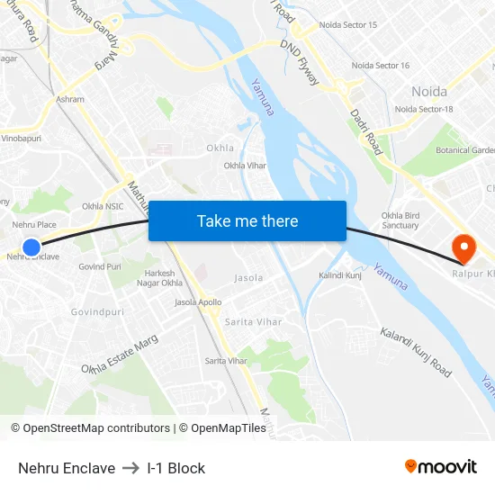 Nehru Enclave to I-1 Block map