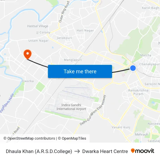 Dhaula Khan (A.R.S.D.College) to Dwarka Heart Centre map