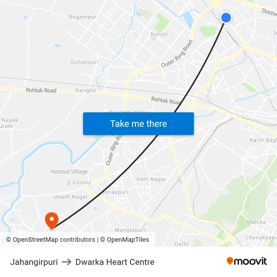Jahangirpuri to Dwarka Heart Centre map