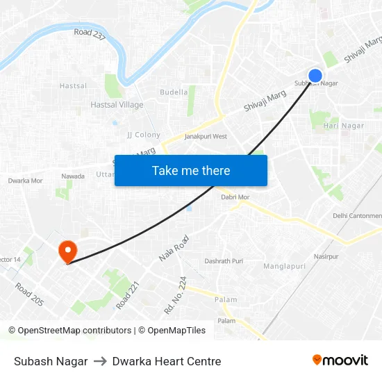 Subash Nagar to Dwarka Heart Centre map