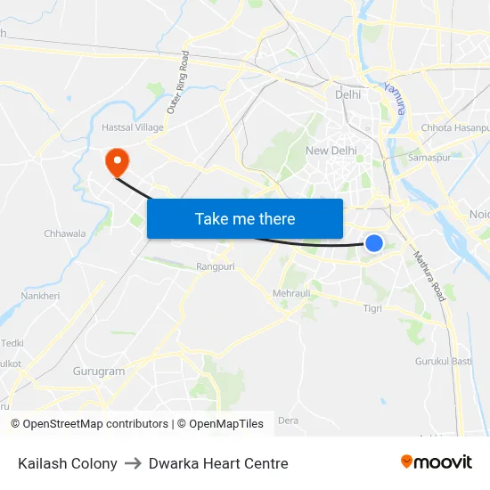 Kailash Colony to Dwarka Heart Centre map