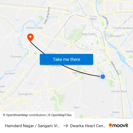 Hamdard Nagar / Sangam Vihar to Dwarka Heart Centre map