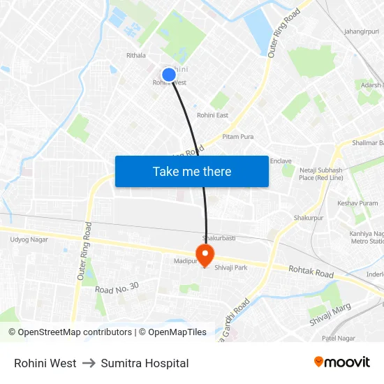 Rohini West to Sumitra Hospital map