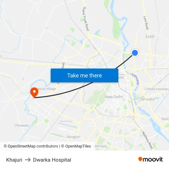 Khajuri to Dwarka Hospital map