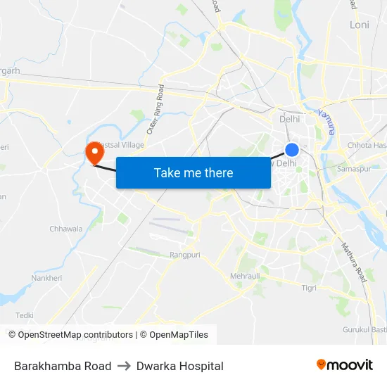 Barakhamba Road to Dwarka Hospital map