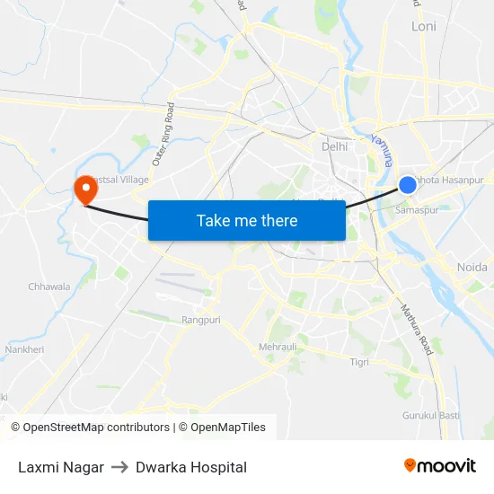 Laxmi Nagar to Dwarka Hospital map