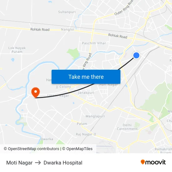 Moti Nagar to Dwarka Hospital map