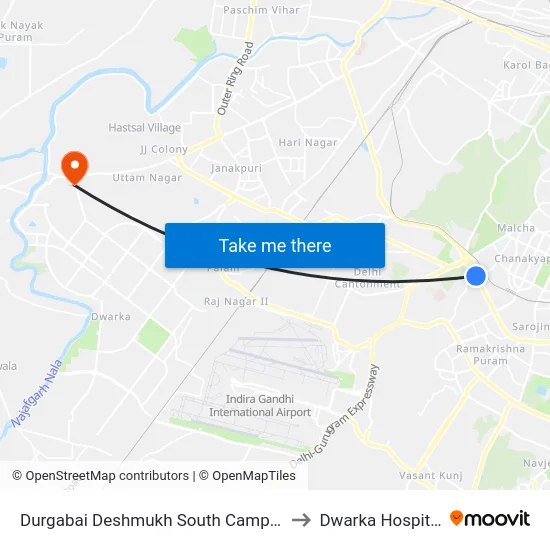 Durgabai Deshmukh South Campus to Dwarka Hospital map