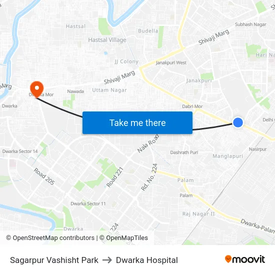 Sagarpur Vashisht Park to Dwarka Hospital map