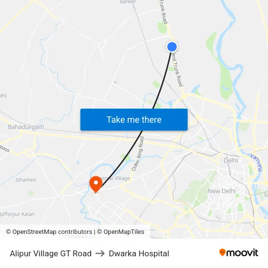 Alipur Village GT Road to Dwarka Hospital map