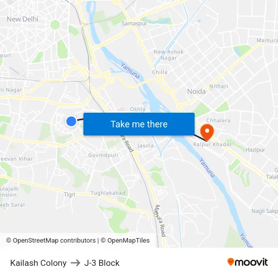 Kailash Colony to J-3 Block map