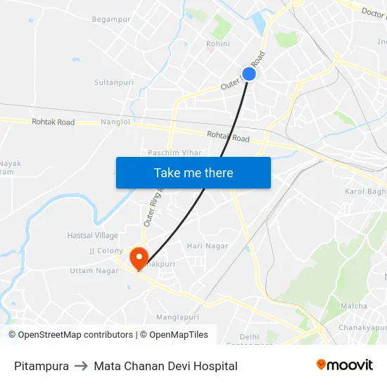Pitampura to Mata Chanan Devi Hospital map
