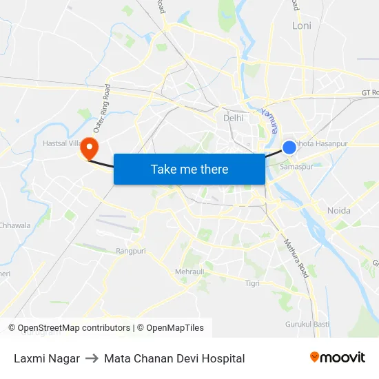 Laxmi Nagar to Mata Chanan Devi Hospital map
