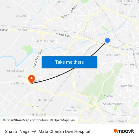 Shastri Naga to Mata Chanan Devi Hospital map