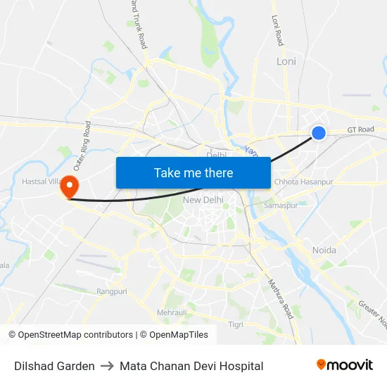 Dilshad Garden to Mata Chanan Devi Hospital map