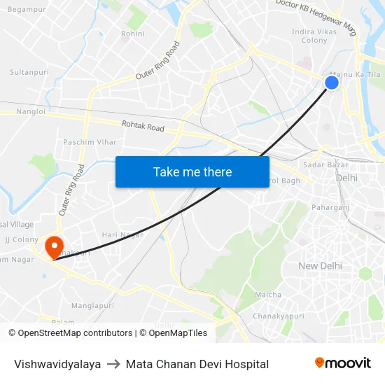 Vishwavidyalaya to Mata Chanan Devi Hospital map
