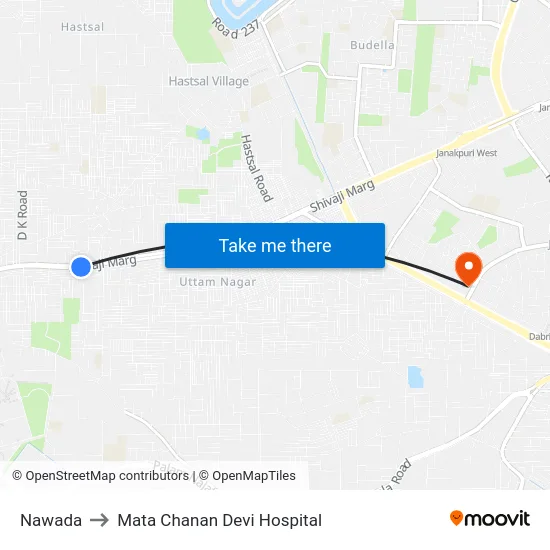 Nawada to Mata Chanan Devi Hospital map