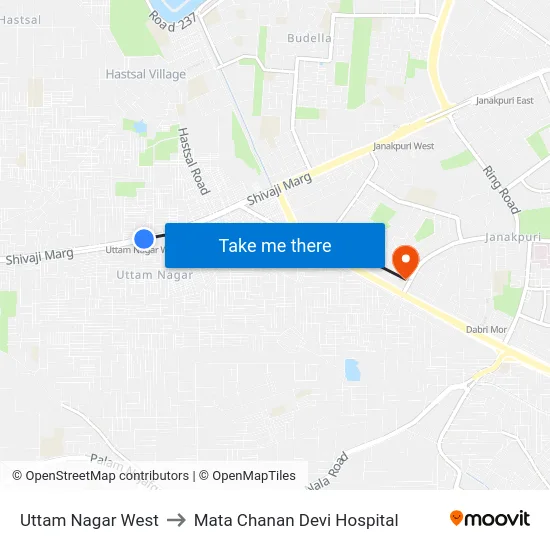 Uttam Nagar West to Mata Chanan Devi Hospital map