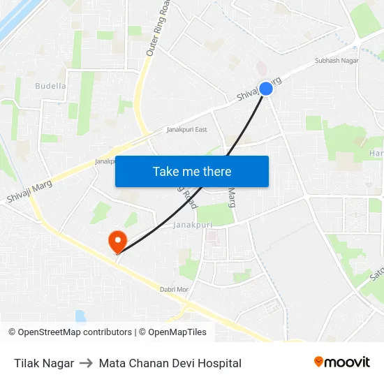 Tilak Nagar to Mata Chanan Devi Hospital map