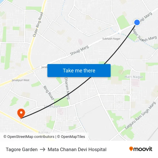 Tagore Garden to Mata Chanan Devi Hospital map