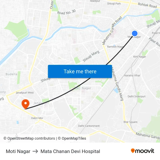Moti Nagar to Mata Chanan Devi Hospital map